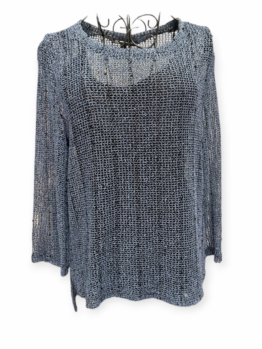 INC International Concepts Metallic Blue Open Knit Sweater Top Women M